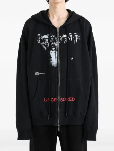 Matieres Fecales Family Graphic-print Zip-up Hoodie In Black