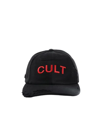 Matieres Fecales Distressed Embroidered Baseball Cap In Black