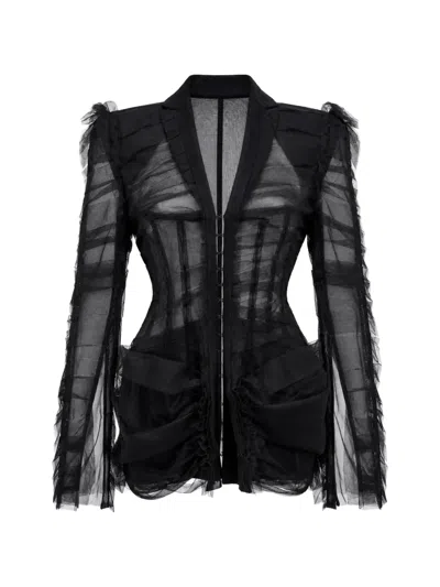 Matieres Fecales Ruffled-detail Jacket In Black