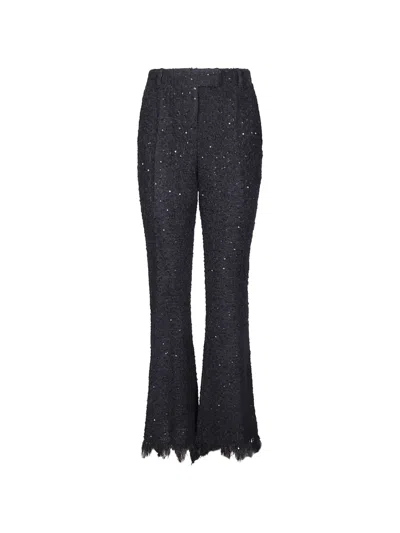 Matieres Fecales Sequin-embellished Frayed Trousers In Black