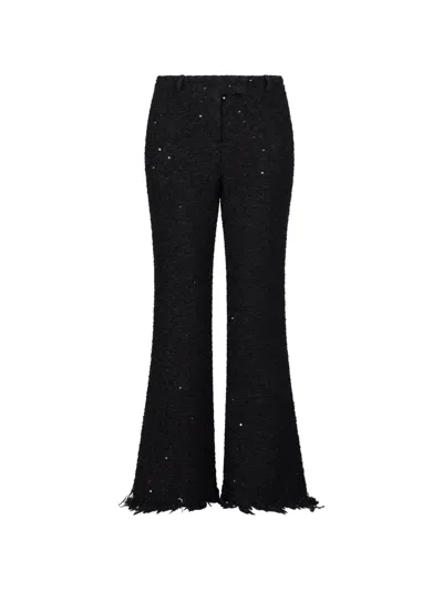 Matieres Fecales Sequin-embellished Frayed-hem Trousers In Black
