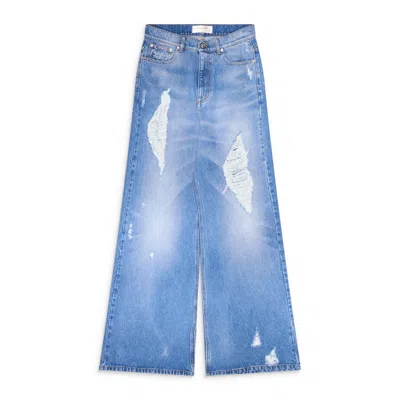 Matieres Fecales Distressed Wide-leg Jeans In Blue