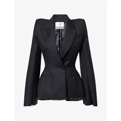 Matieres Fecales Womens Black Madame Single-breasted Wool Blazer