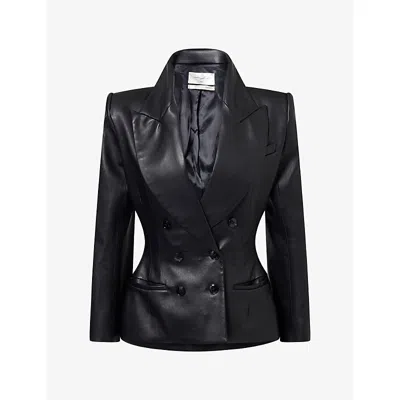 Matieres Fecales Womens Brigitte Double-breasted Leather Blazer Black