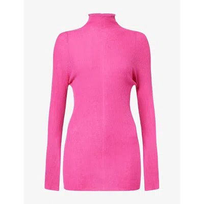 Matieres Fecales Womens Forever Turtleneck Knitted Wool Jumper Hot Pink