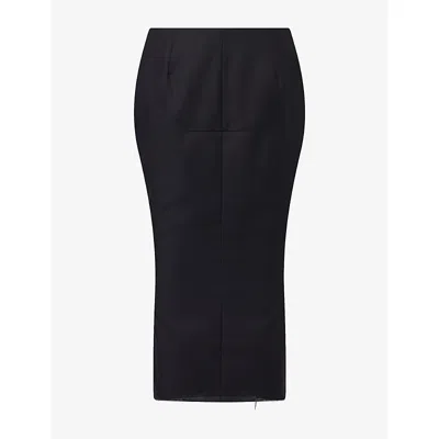 Matieres Fecales Womens Madame Raw-hem Virgin-wool Midi Skirt Black