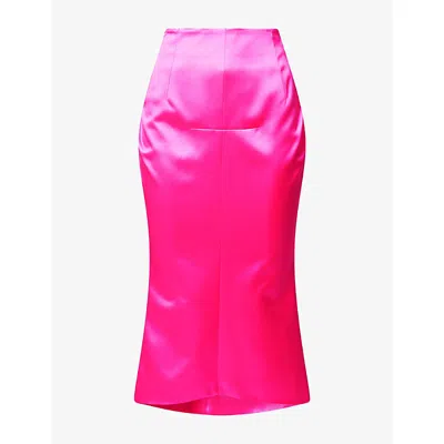 Matieres Fecales Womens Madame Slim-fit Silk Midi Skirt Hot Pink