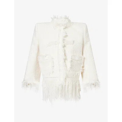 Matieres Fecales Womens Mademoiselle Fringed-hem Tweed Jacket Tofu