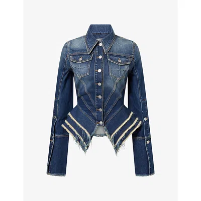 Matieres Fecales Womens Mikaela Asymmetric-hem Denim Jacket Blue Xs