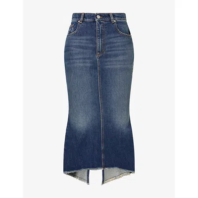 Matieres Fecales Womens Mikaela Raw-hem Denim Midi Skirt Blue Xs