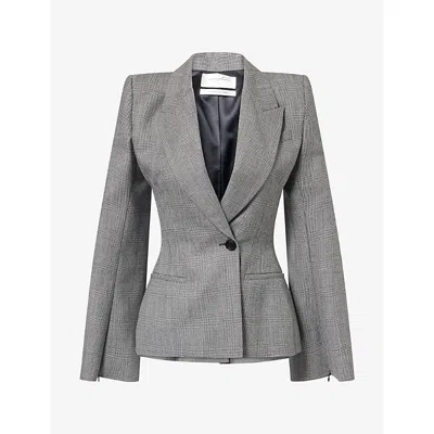 Matieres Fecales Womens Prince Of Wales Gray Madame Single-breasted Wool Blazer
