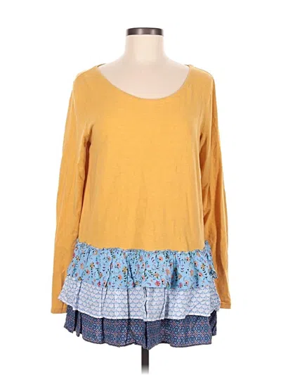 Pre-owned Matilda Jane 3/4 Sleeve Top Yellow Scoop Neck Tops