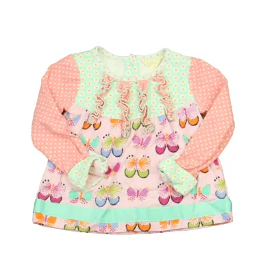 Pre-owned Matilda Jane Kids' Girls Pink Blue Butterflies Long Sleeve T-shirt In Multi