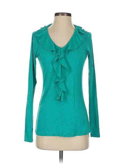 Pre-owned Matilda Jane Long Sleeve Top Teal Ruffles Neckline Tops In Blue