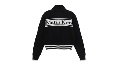 Pre-owned Matin Kim Spell Point Stripe Knit Cardigan In Black