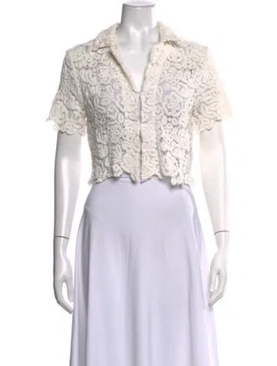 Pre-owned Matin Lace Pattern V-neck Sweater In White