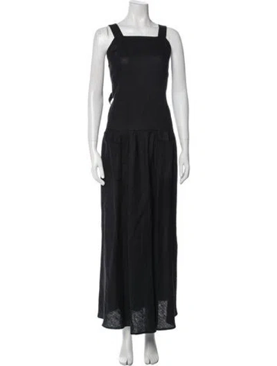 Pre-owned Matin Linen Long Dress In Black