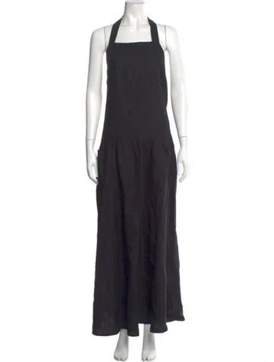 Pre-owned Matin Linen Long Dress In Black