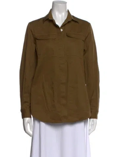 Pre-owned Matin Long Sleeve Button-up Top In Green
