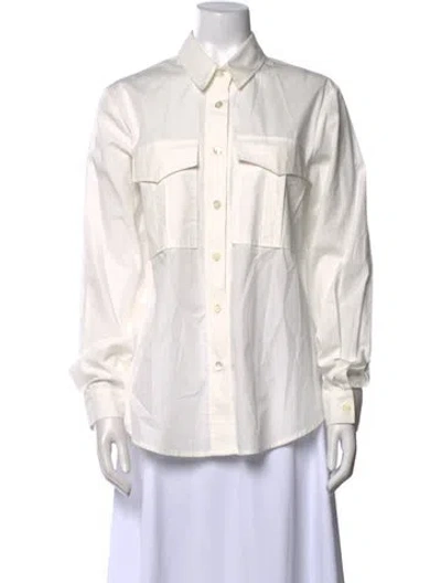 Pre-owned Matin Long Sleeve Button-up Top In White