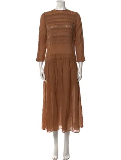 Pre-owned Matin Mock Neck Long Dress In Brown
