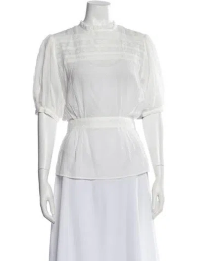 Pre-owned Matin Mock Neck Short Sleeve Blouse In White