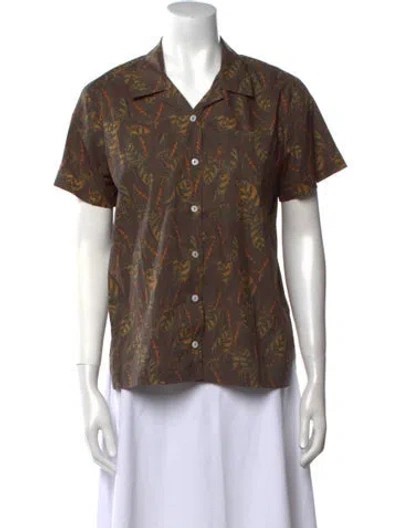 Pre-owned Matin Paisley Print Short Sleeve Button-up Top In Brown