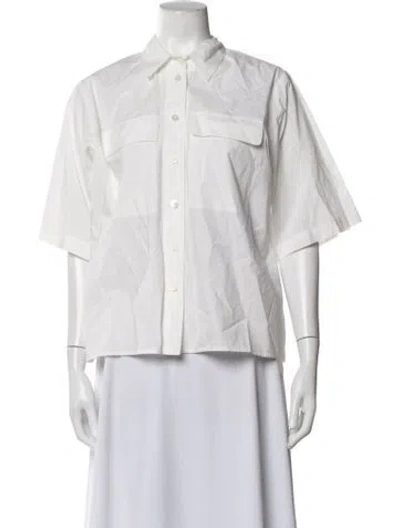 Pre-owned Matin Short Sleeve Button-up Top In White
