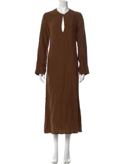 Pre-owned Matin Silk Long Dress In Brown