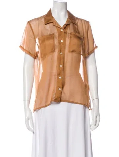Pre-owned Matin Silk Short Sleeve Blouse In Brown