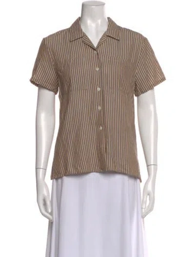 Pre-owned Matin Striped Short Sleeve Button-up Top In Neutral