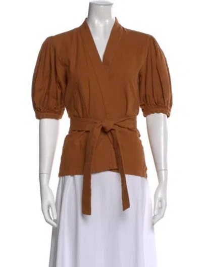 Pre-owned Matin V-neck Short Sleeve Top In Brown