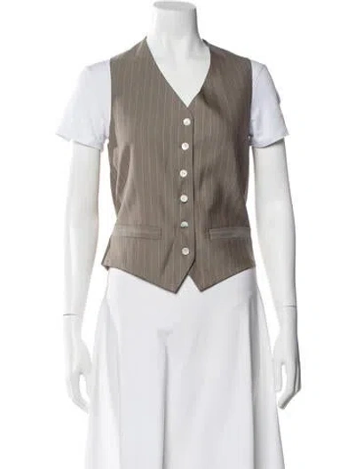 Pre-owned Matin Wool V-neck Button-up Top In Neutral