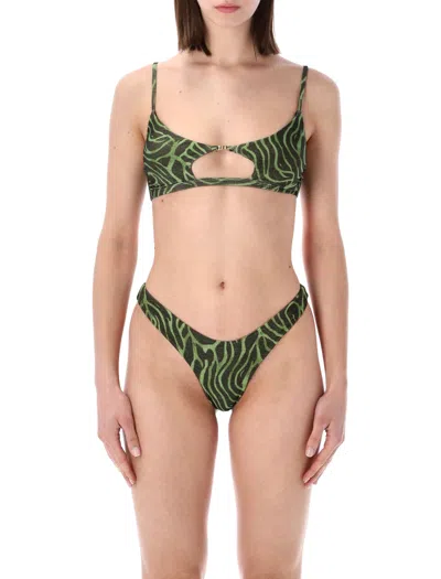 Matinee Bold Zebra Print Mini Bikini Set In Zebra Green