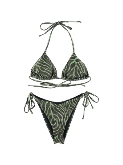 Matinee Kate Zebra-print Bikini In Green