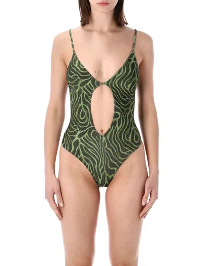Matinee Lilthend Zebra Lurex Mini Swimsuit In Zebra Green