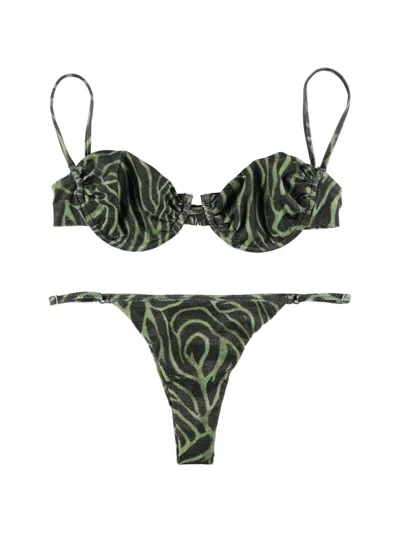 Matinee Marina Zebra-print Bikini In Green