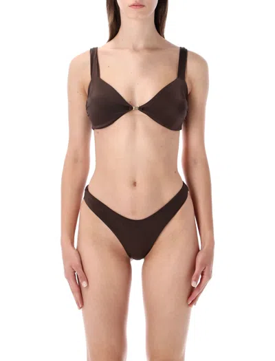 Matinee Matinée Matinée Jane Glossy Lycra Bikini In Brown