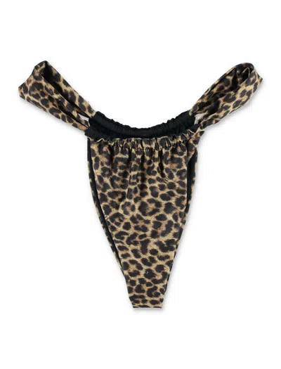 Matinee Mini Leopard Slip Dress With Ruched Front - Women's S In Brown
