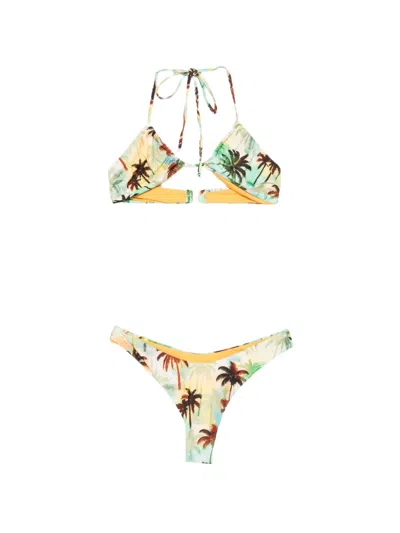 Matinee Palm-tree-print Bikini In Green