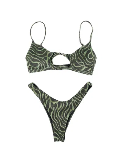 Matinee Taylor Zebra-pattern Bikini In Green