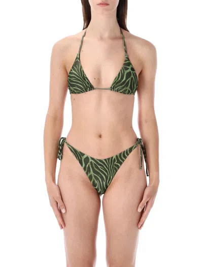 Matinee The Kate Bikini - Triangle Top With Brazilian Cut - Small In Zebra Green