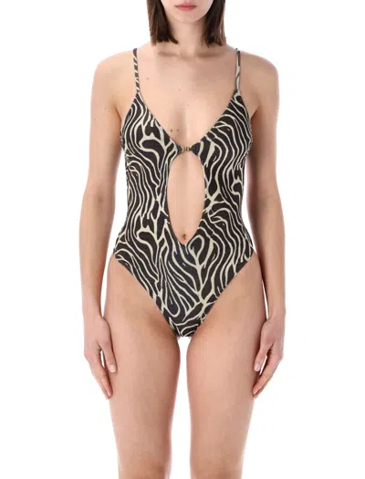 Matinee The Mini Zebra Lurex Swimsuit In Zebra White