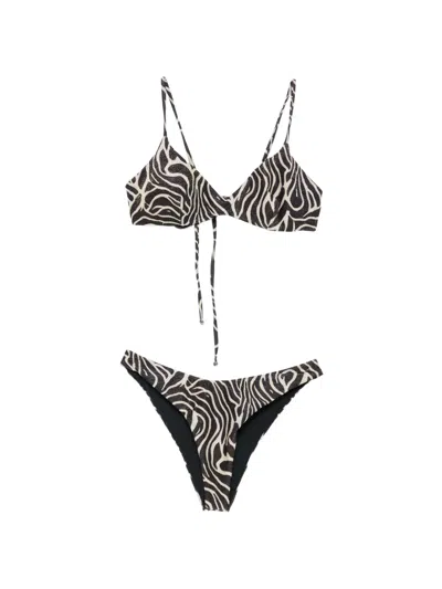 Matinee Zebra-print Glitter-effect Bikini In Black