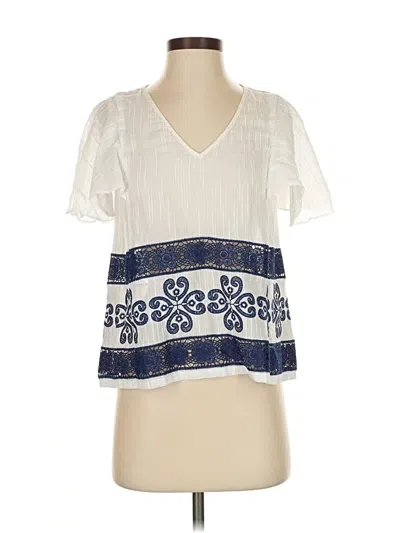 Pre-owned Matison Stone Short Sleeve Blouse In White