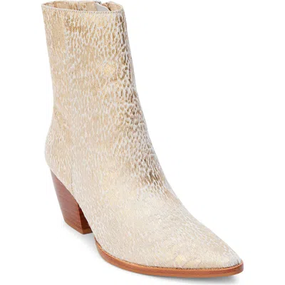 Matisse Caty Western Pointed Toe Bootie In Gold Splatter