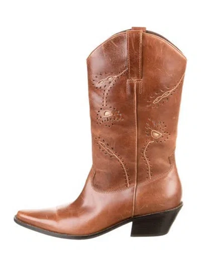 Pre-owned Matisse Leather Lasercut Accents Western Boots In Brown