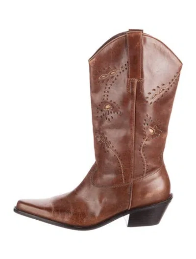 Pre-owned Matisse Leather Lasercut Accents Western Boots In Brown