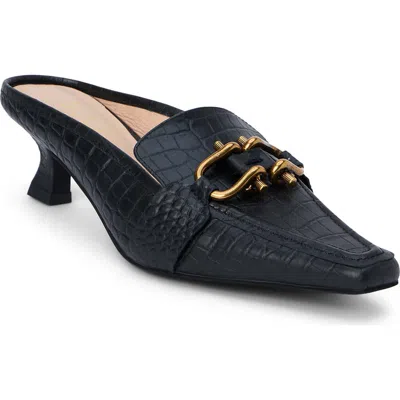 Matisse Lee Kitten Heel Mule In Black Croc