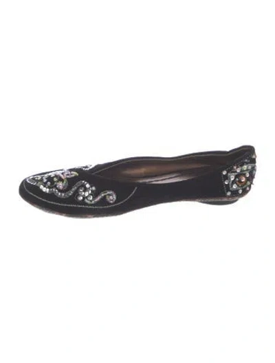 Pre-owned Matisse Suede Graphic Print Ballet Flats In Black